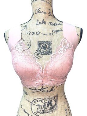 New Lace Wireless Front-hook Bra w Wide Straps and Soft Back Support Large